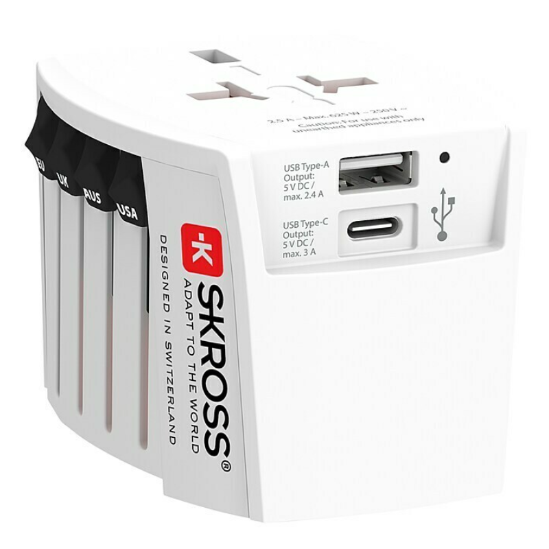 Skross - 2-Poliger Weltreiseadapter MUV USB (AC)
