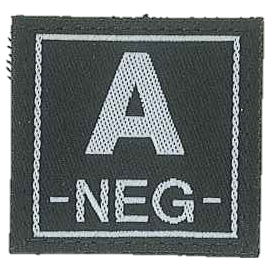 Badge en velcro - Groupe sanguin - A NEG - noir