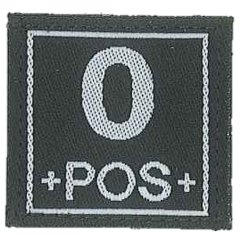 Badge en velcro - Groupe sanguin - 0 POS - noir