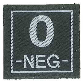 Badge en velcro - Groupe sanguin - 0 NEG - noir